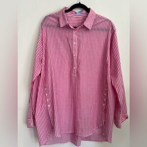 J. McLaughlin Pink and White Striped Casual Button-Down Shirt